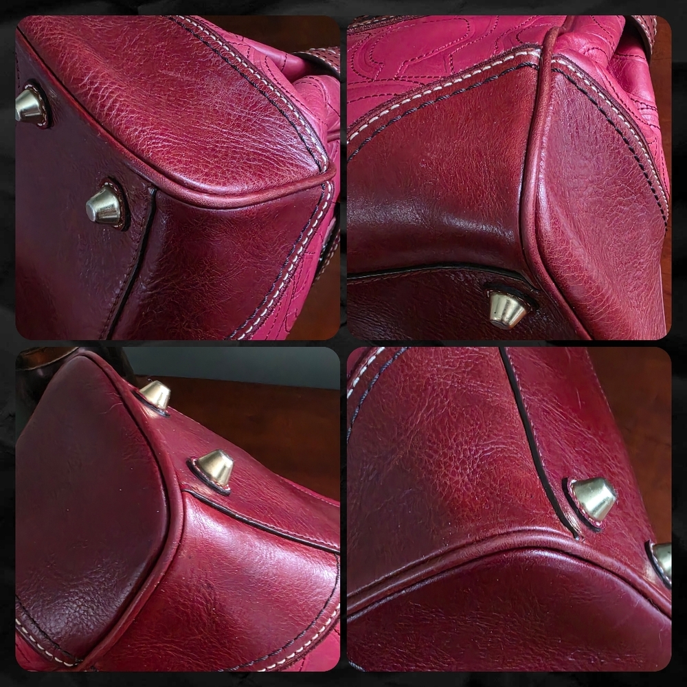 Coach 10226 Hamptons Clip Signature Embossed Red Leather Satchel Y2K Vintage - Picture 13 of 16